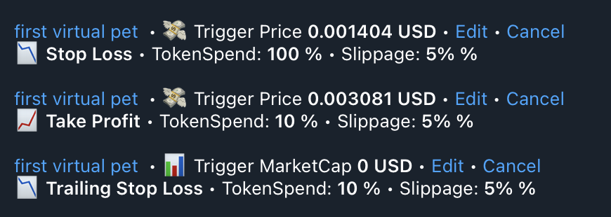 corthiq's tweet photo. @bananagun Trailing stop losses on Solana are broken atm. On a few different tokens, regardless of whether to track the price or marketcap it sets the Trigger MarketCap to 0 USD and then never triggers when it's supposed to.  It's set correctly when using simple stop loss or take profits. https://t.co/bO6NsDzNbv