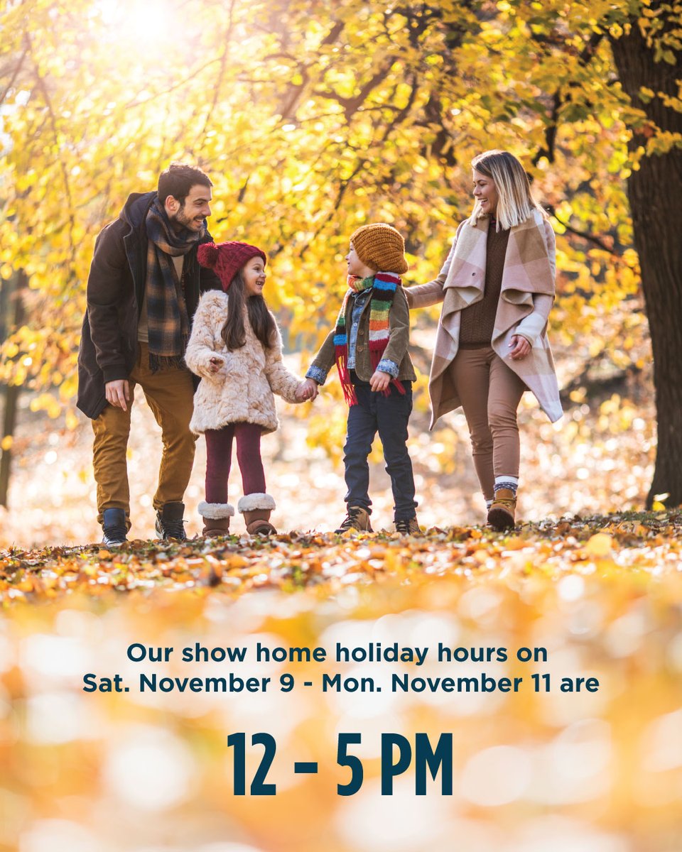Excel Homes (@excelhomesyyc) on Twitter photo The Excel Homes family wishes you a relaxing and joyful Remembrance Day long weekend, creating cherished memories with your loved ones! 💙
Our holiday show home hours on Saturday November 9th - Monday November 11th are 12-5pm. Regular business hours will resume on Tuesday. The Excel Homes family wishes you a relaxing and joyful Remembrance Day long weekend, creating cherished memories with your loved ones! 💙
Our holiday show home hours on Saturday November 9th - Monday November 11th are 12-5pm. Regular business hours will resume on Tuesday.