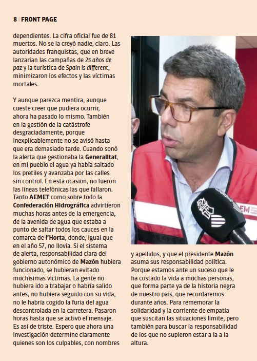 La historia se repite. Si la alerta hubiera funcionado, se hubieran evitado muchas víctimas: en el 57, y en el 2024. Hablo de empatía, de recuerdo y de la responsabilidad de los que no han estado a la altura. En "Sangre, Lodo y Memoria" en #ElMur del especial DANA de la <a href="/CTuria/">Cartelera Turia</a>.
