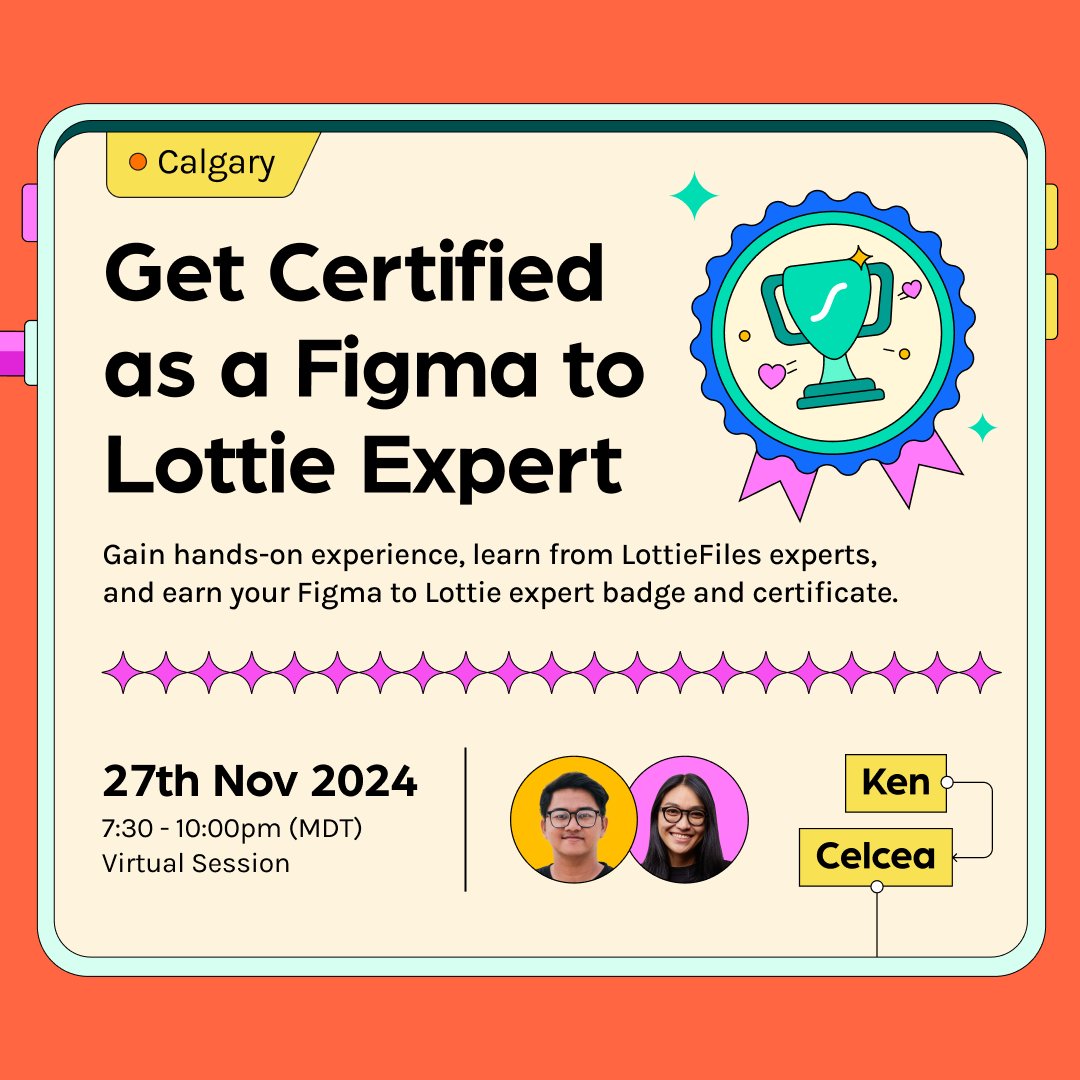 fofcalgary's tweet photo. HEADS UP: We partnered up with the amazing team at @LottieFiles for a HANDS-ON WORKSHOP in @figma so you can join us as we explore how animation can take your designs to the next level.

🔗 Register here: https://t.co/D9IhK2ZD5c https://t.co/k6OmEKw6ZU