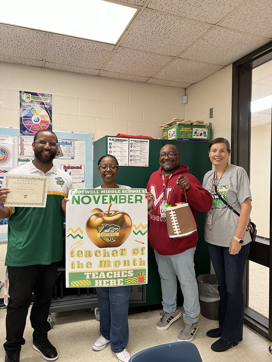 ShotwellMS_AISD's tweet photo. Congratulations to our November Teacher of the Month, Mr. J. Williams! Mr. Williams continuously models for our students and his colleagues what it means to be a SHARK who is “Being and Doing MORE!”

Congratulations Mr. Williams! #BeAndDoMORE https://t.co/3fbRzeOMyv
