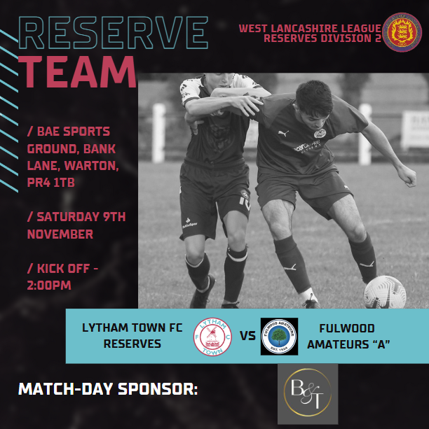 lythamfc's tweet image. FIXTURES

At Bank Lane the ressies take on Fulwood Amateurs “A” team where they will be looking to bounce back from last weekends disappointing cup exit.

Kick Off: 2pm
Bar Open: 1pm

All support welcome!

Match Day Sponsor: Bier &amp;amp; Twist