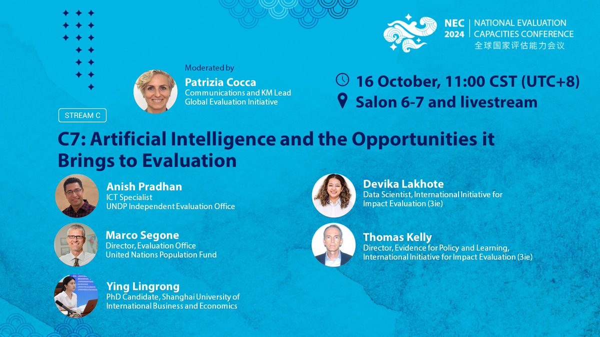 UNDP_Evaluation's tweet photo. AI holds tremendous potential to allow humans to more easily understand &amp; interact with complex evidence 📊

At #NECdev, session C7 presented practical, real-life solutions to applying ethical AI to evaluation 🤖

📺 The recording is now available! https://t.co/EOyzuccvxO https://t.co/C7BeN1OODw