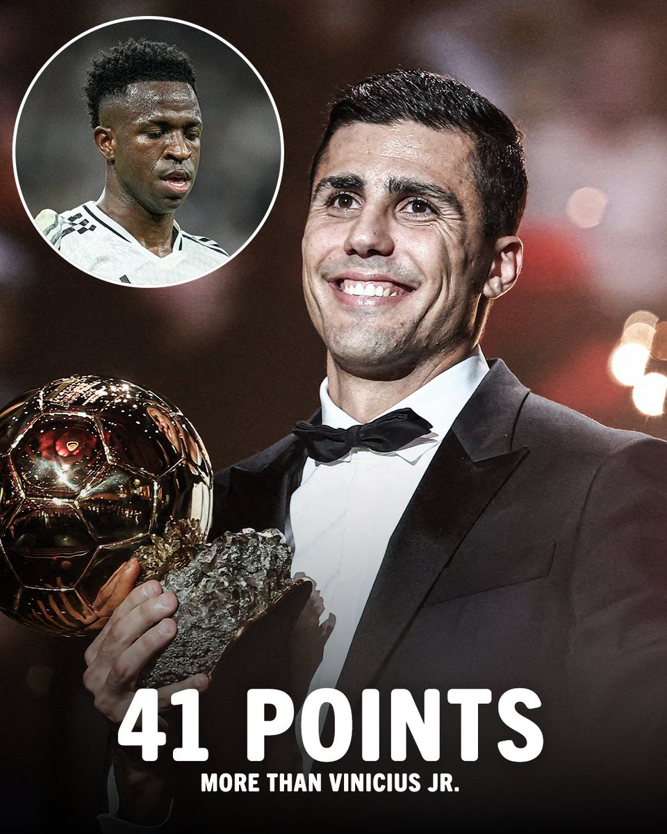 France Football has revealed that there were 6,633 points voted for in total with Rodri earning just 41 more than Vinicius to win the Ballon d'Or 😮