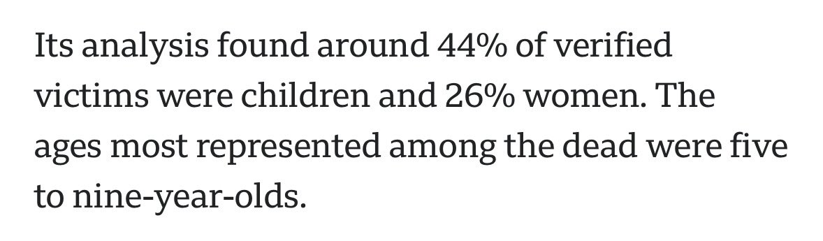 “ages most represented among the dead were five to nine-year-olds”