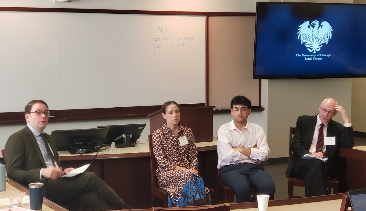Michael Sinha (@drsinhaesq) on Twitter photo Second panel <a href="/UChiLegalForum/">The University of Chicago Legal Forum</a> on "Financial Disaster"
Panelists:
(1) <a href="/ProfKateJudge/">Kate Judge</a> <a href="/ColumbiaLaw/">Columbia Law School</a>
(2) <a href="/DhruvChandAgga1/">Dhruv Chand Aggarwal</a> <a href="/NorthwesternLaw/">Northwestern Law</a>
(3) Adrian Walters <a href="/ChicagoKentLaw/">Chicago-Kent Law</a>
(moderated by <a href="/J_I_Mayer/">Jared Mayer</a> <a href="/UChicagoLaw/">UChicago Law School</a>) Second panel <a href="/UChiLegalForum/">The University of Chicago Legal Forum</a> on "Financial Disaster"
Panelists:
(1) <a href="/ProfKateJudge/">Kate Judge</a> <a href="/ColumbiaLaw/">Columbia Law School</a>
(2) <a href="/DhruvChandAgga1/">Dhruv Chand Aggarwal</a> <a href="/NorthwesternLaw/">Northwestern Law</a>
(3) Adrian Walters <a href="/ChicagoKentLaw/">Chicago-Kent Law</a>
(moderated by <a href="/J_I_Mayer/">Jared Mayer</a> <a href="/UChicagoLaw/">UChicago Law School</a>)