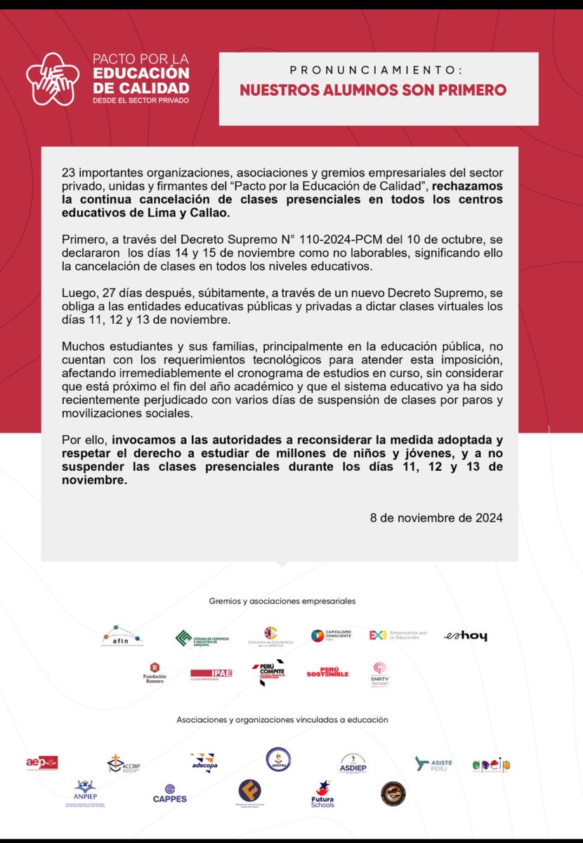 El gobierno tiene que asegurar que las clases no se paralicen. Hay que detener su continua paralización. Respeten el derecho a estudiar.