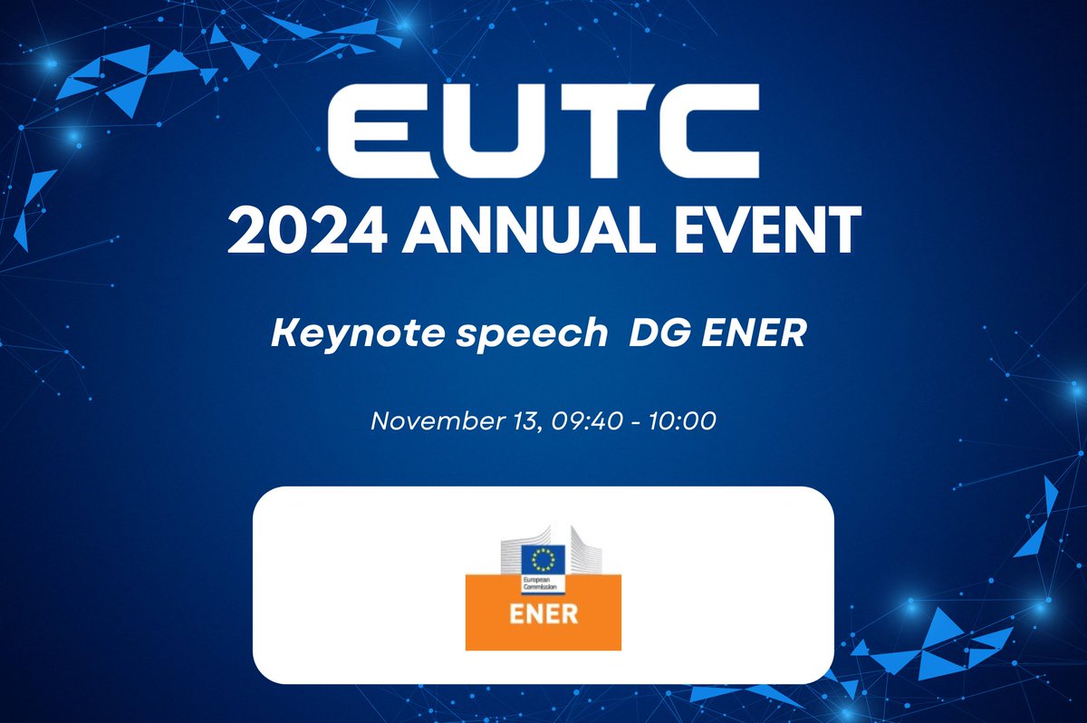 #EUTC2024AnnualEvent in Brussels kicks off Nov 13-14! 🚀 

Don’t miss the keynote by Mark Van Stiphout from #DGENER, sharing insights on the future of energy and telecom. 

💡A must-attend for innovation and networking!