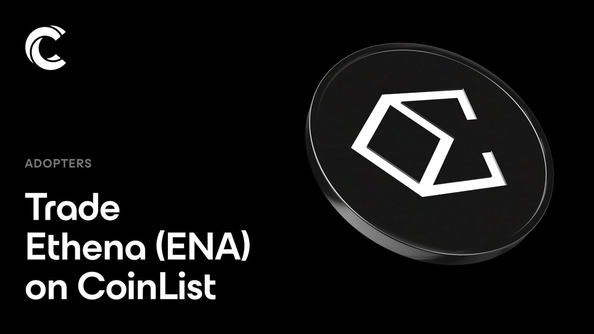 CoinList (@coinlist) on Twitter photo NEW LISTING: $ENA
<a href="/ethena_labs/">Ethena Labs</a> is a synthetic dollar protocol on Ethereum— a crypto-native solution for digital money, free from traditional banking infrastructure. #DeFiRenaissance
Trade $ENA ➡️ coinlist.co/wallet_redirec…
*Not available in US & CA NEW LISTING: $ENA
<a href="/ethena_labs/">Ethena Labs</a> is a synthetic dollar protocol on Ethereum— a crypto-native solution for digital money, free from traditional banking infrastructure. #DeFiRenaissance
Trade $ENA ➡️ coinlist.co/wallet_redirec…
*Not available in US & CA