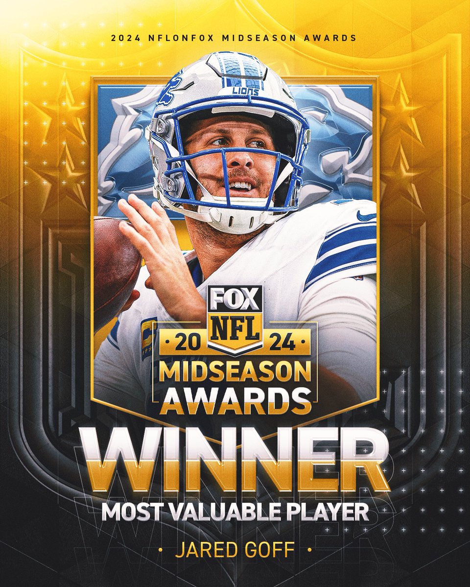 NFL on FOX Podcast (@nflonfoxpod) on Twitter photo Your 2024 Midseason MVP is <a href="/Lions/">Detroit Lions</a> QB Jared Goff, as voted on by NFL on FOX fans! π Your 2024 Midseason MVP is <a href="/Lions/">Detroit Lions</a> QB Jared Goff, as voted on by NFL on FOX fans! π