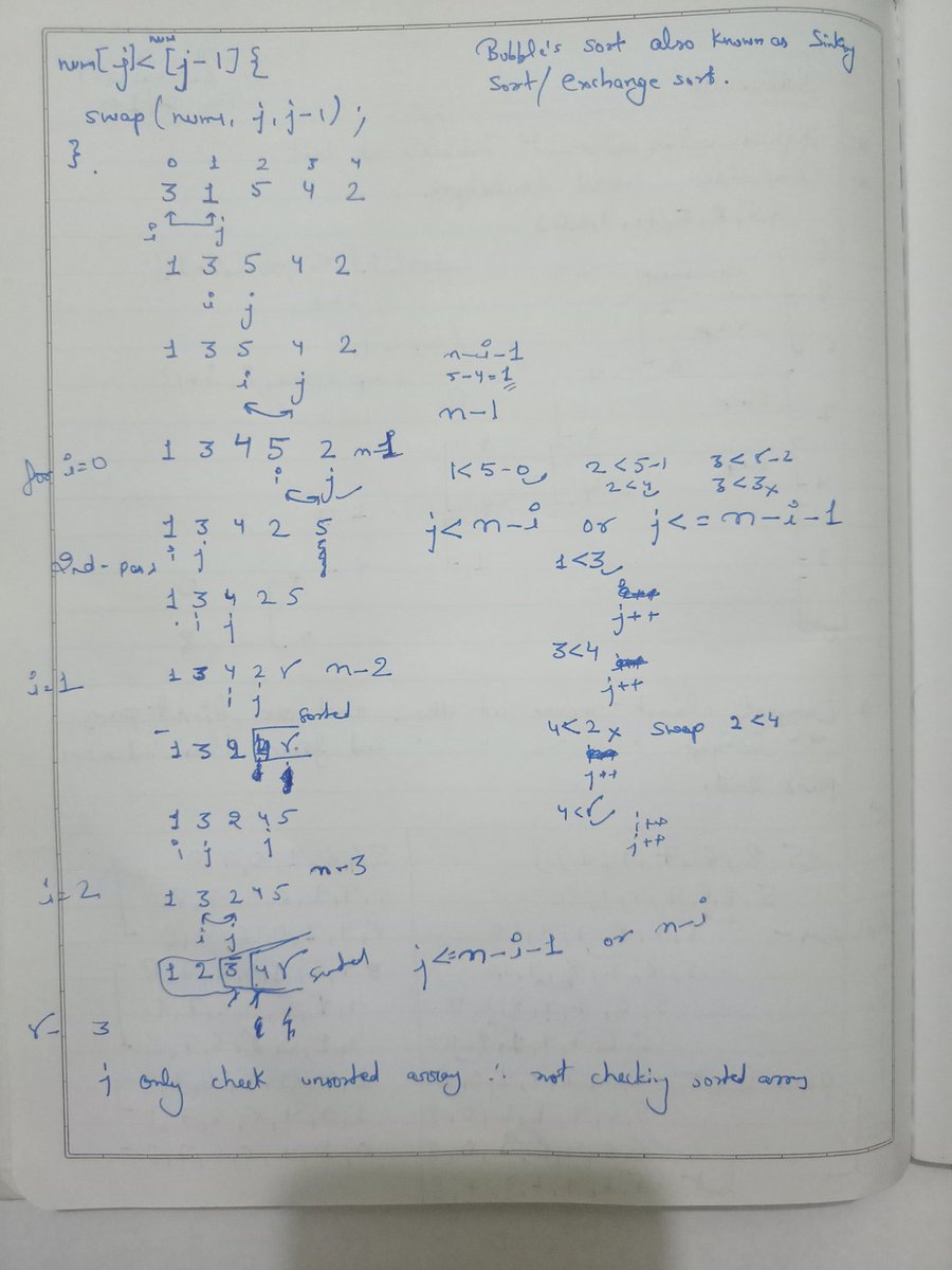 rishabhgiri024's tweet image. &quot;Today I ✅ Successfully understand and  implement&apos;s Bubble sort  algorithm.
Why use ?
No need of copying elements while swapping , Hence O(1)  space complexity.
Bubble&apos;s my sorting skills in DSA. @kunalstwt #100DaysOfCode #Java #DSA #CodingJourney