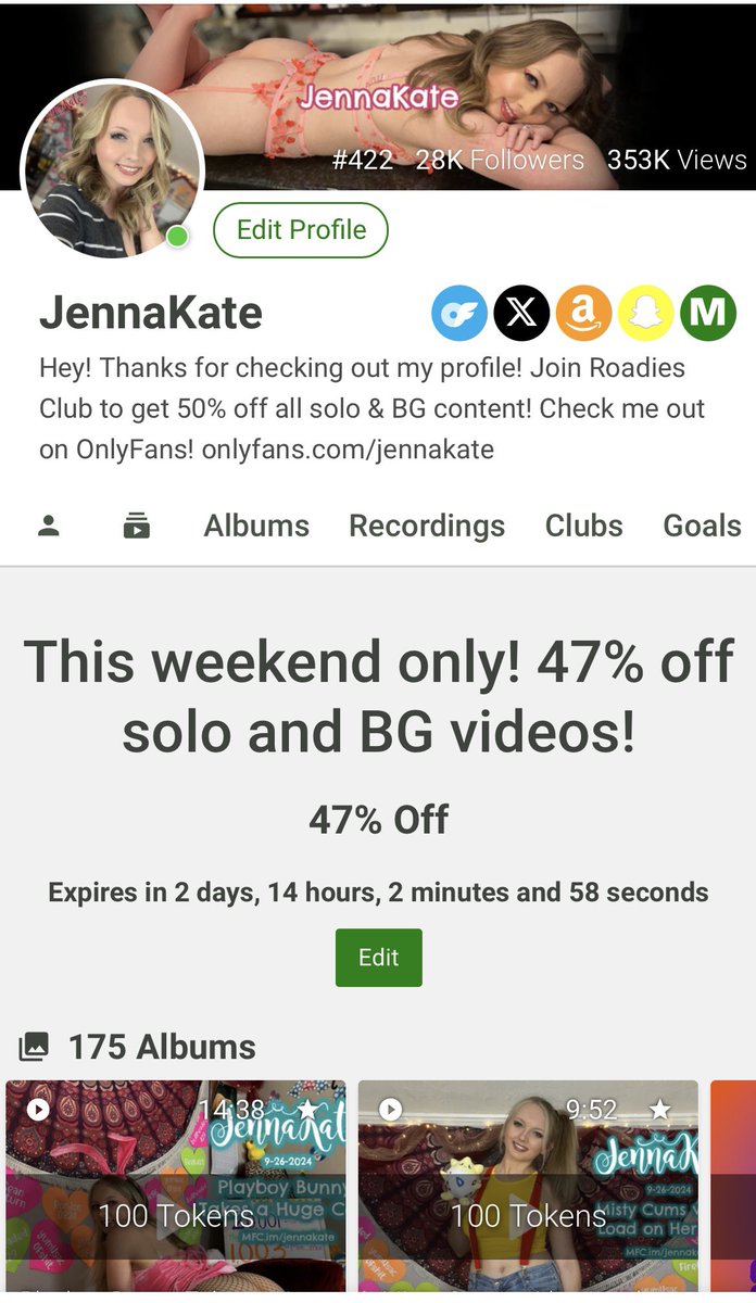 JennaKate197's tweet photo. 💚 Sale on MFC Share! 💚

This weekend only, get 47% off my solo and BG videos!

Go get yourself something nice 😉 https://t.co/s2mmVvR3bd