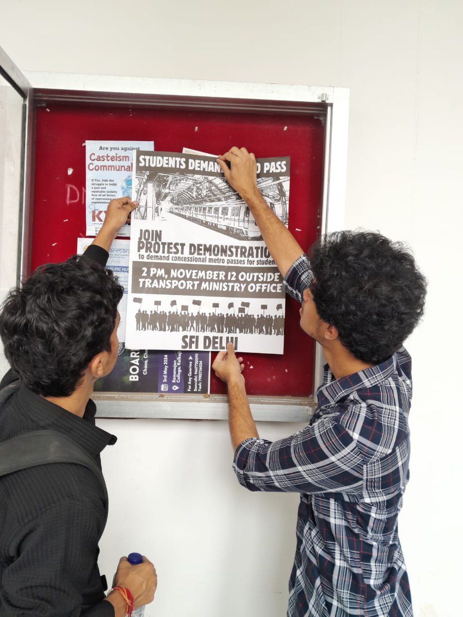 SfiDelhi's tweet photo. Join the Movement !
Join for Concessional Metro
Join the Protest - 2 PM, 12th November, in front of Transport Ministry Office.
#sfidelhi #sfi #dmrc #delhimetro #StudentForMetroPass https://t.co/LxFfqCI2vr