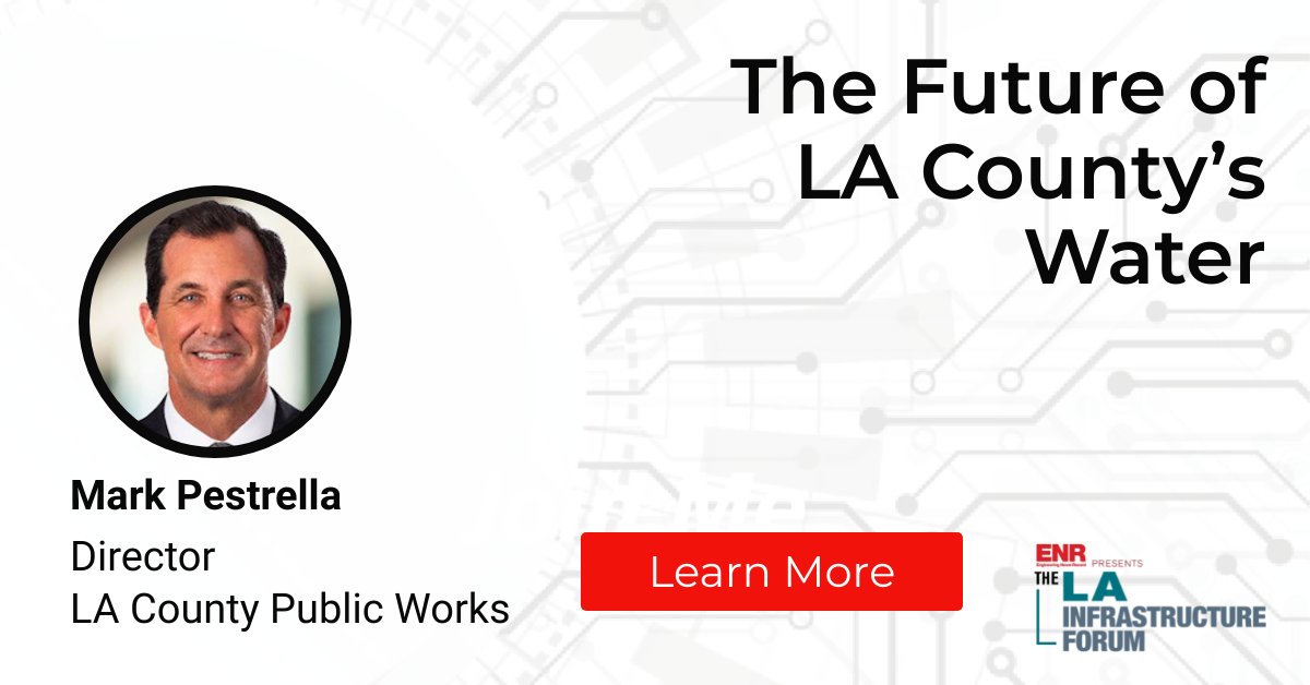 Don’t just hear about LA’s water revolution—be part of it! 
Mark Pestrella, Director of LA County Public Works, is revealing what’s next, and you need to be there! #LAIF24

Limited seats left—REGISTER NOW to secure your spot before they’re gone! 

enr.com/la-infrastruct…