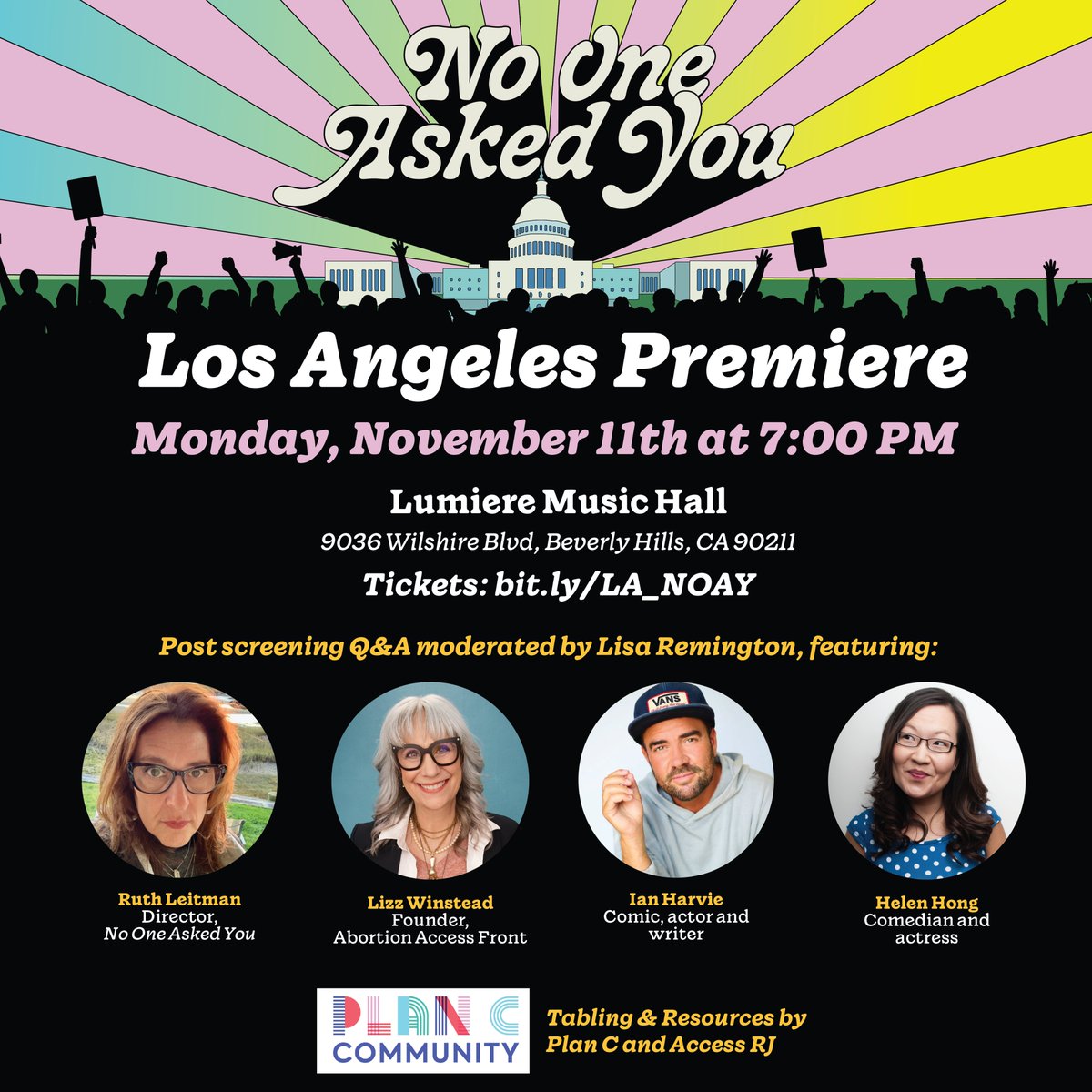 We all need a little community, humanity and laughter right now. So Los Angeles, join us for our LA premiere, Monday, 11/11 at 7 pm! Featuring a kick ass panel discussion with <a href="/lizzwinstead/">Lizz "Insufferable Wench" Winstead</a>, @ruthlessfilms, Ian Harvie and <a href="/funnyhelenhong/">Helen Hong</a>

Get tix NOW at bit.ly/LA_NOAY