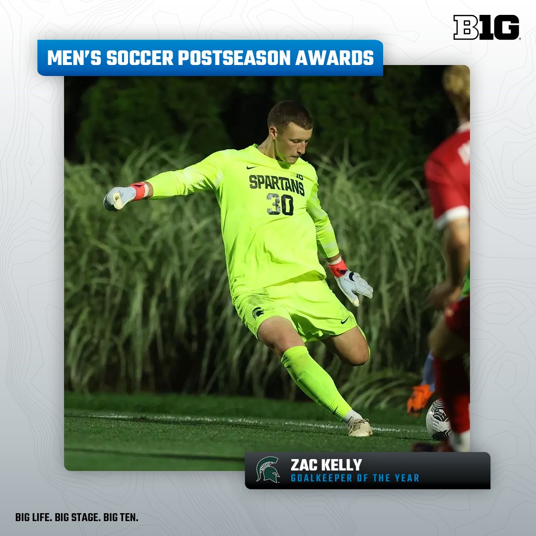 B1GSoccer's tweet photo. The 2024 #B1GMSoccer Goalkeeper of the Year is @MSU_MSoccer's Zac Kelly 👏 https://t.co/vXobewmBVT