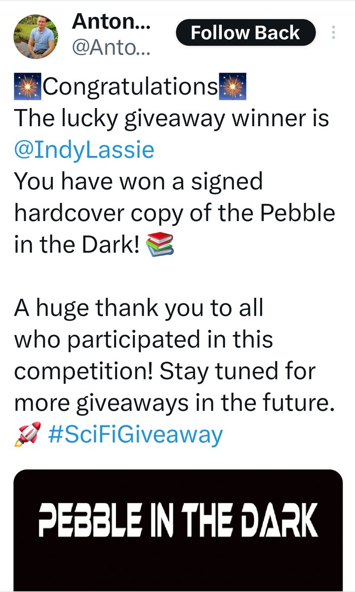 Jeannie McCrimmon (@indylassie) on Twitter photo I'm not boasting. Yes, I am. 🤗
Can't wait to crack the spine of <a href="/AntonyBotting/">Antony Botting</a> #PebbleInTheDark I'm not boasting. Yes, I am. 🤗
Can't wait to crack the spine of <a href="/AntonyBotting/">Antony Botting</a> #PebbleInTheDark