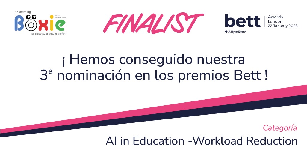 ClassInTheBox | Böxie (@classinthebox) on Twitter photo ¡🎉 De nuevo somos finalistas en los Premios Bett! Por 3ª vez, Böxie nominado, esta vez por contribuir con su IA a la reducción de la carga de trabajo de profes y alumnos. GRACIAS a <a href="/BettAwards/">Bett Awards</a> por seguir valorándonos y a los usuarios por inspirarnos🚀💙 #BettAwards #EdTech #IA ¡🎉 De nuevo somos finalistas en los Premios Bett! Por 3ª vez, Böxie nominado, esta vez por contribuir con su IA a la reducción de la carga de trabajo de profes y alumnos. GRACIAS a <a href="/BettAwards/">Bett Awards</a> por seguir valorándonos y a los usuarios por inspirarnos🚀💙 #BettAwards #EdTech #IA
