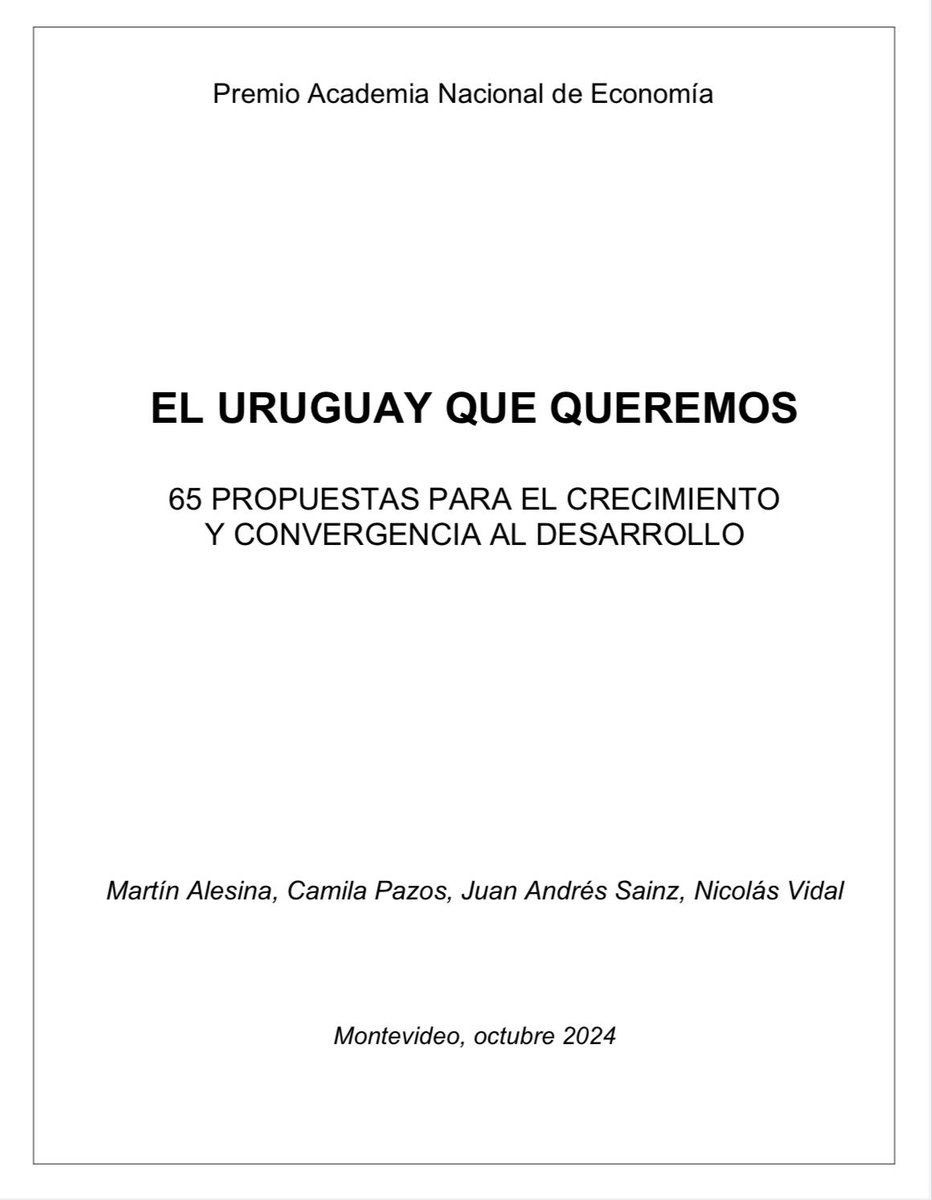 Ayer tuvimos el honor de recibir el 1° puesto del Premio de la Academia Nacional de Economía <a href="/AcadecoUruguay/">Academia Economía</a> por nuestro trabajo sobre propuestas para duplicar el crecimiento potencial

“El Uruguay que queremos: 65 propuestas para el crecimiento y convergencia al desarrollo” es