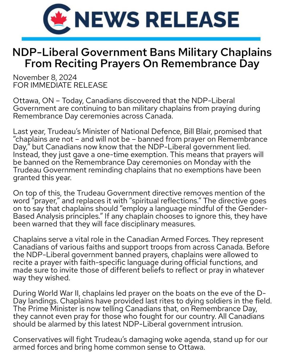 Disgusting! Liberals ban chaplains from praying at Remembrance Day ceremonies!

Imagine telling veterans who fought to defend religious freedom that their own government would ban prayer.

That’s exactly what Justin Trudeau is doing.

Read the Conservative statement here: