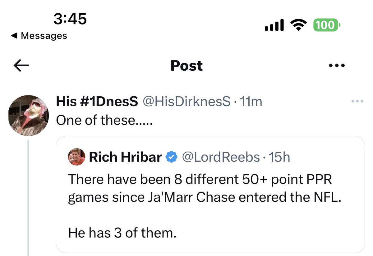 D___Rob's tweet photo. @HisDirknesS Gah damn I’m an ass lol I didn’t open up Rich’s tweet. 

Anytime I hear a reference to a 50+ point PPR game I get all fucked up😂 https://t.co/1HaWJQup8c