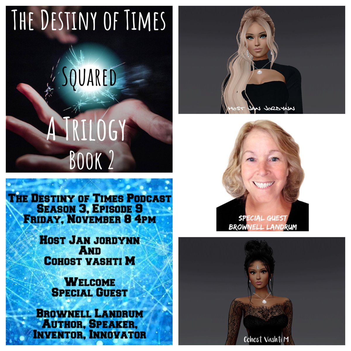 destinyoftimes's tweet photo. @destinyoftimes #Podcast S3 E9 Friday Nov 8 4pm #host @JanJordynn &amp; #cohost Vashti M #welcome #author @BrownellLandrum, who #shares her #journey into the #metaphysical; discusses her #bookseries; #upcoming #projects &amp; new #podcast

https://t.co/5teQdspwok

https://t.co/zMetgdTvZa https://t.co/HwJNvyM5JU