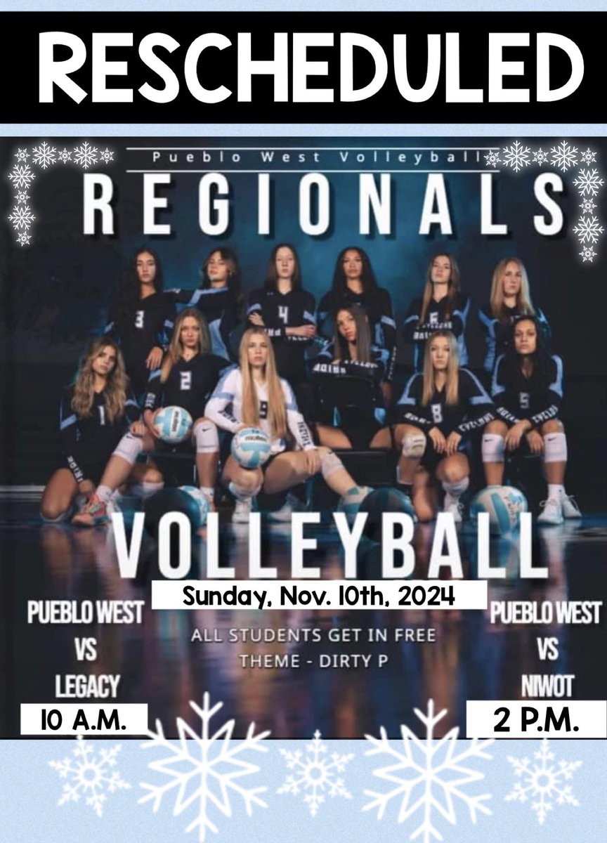 Reminder!  Schedule Change! <a href="/cyclonespwhs/">Cyclone Athletics</a> <a href="/PuebloWestHS/">Pueblo West HS</a> <a href="/CHSAA/">CHSAA</a> <a href="/Renee_advocare/">Renee King</a> <a href="/jjValentine4/">jj Valentine</a>