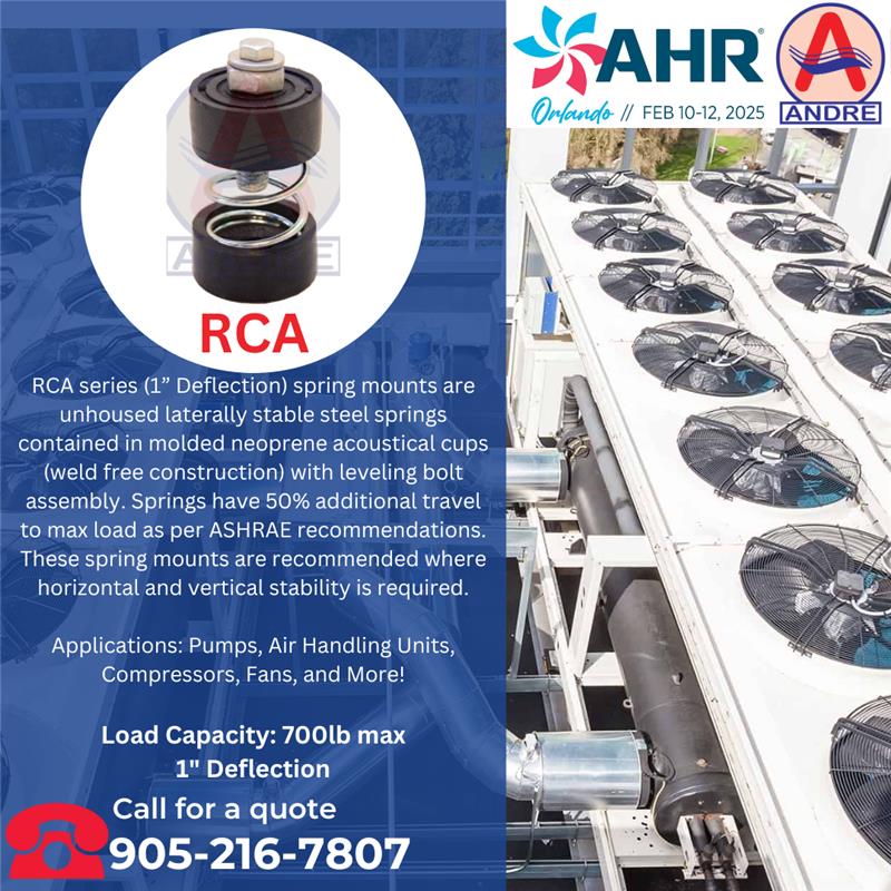 ANDRE_HVAC's tweet photo. Looking for the industry leading Open Type Spring Mount? ANDRE HVAC Manufactures the RCA series to withstand loads all the way up to 700lbs!
For more information, give us a call!
#hvac #canadahvac #springmounts #springhangers #antivibrationpads #vibrationcontrol #hpac #hardi https://t.co/E5eJccw33V