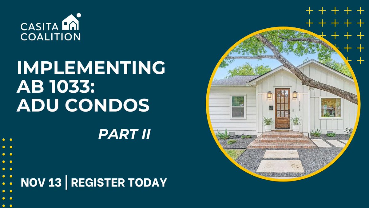 CasitaCoalition's tweet photo. Join us for this webinar where presenters will share an overview of how ADU condo conversions work and how cities can opt in! 🏡

Register today: https://t.co/NrnoVMKfAk

#ADUs #MiddleHousing #BuildTheMiddle https://t.co/egDP7Wehz3