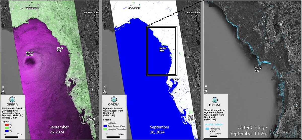 A new Data-in-Action story at NASA's #PODAAC  examines coastal inundation from Hurricane Helene's storm surge in the Tampa Bay region of Florida using NASA JPL OPERA analysis-ready dynamic surface water extent and Sentinel-1 #SAR derived products. 

go.nasa.gov/4epfS8y
