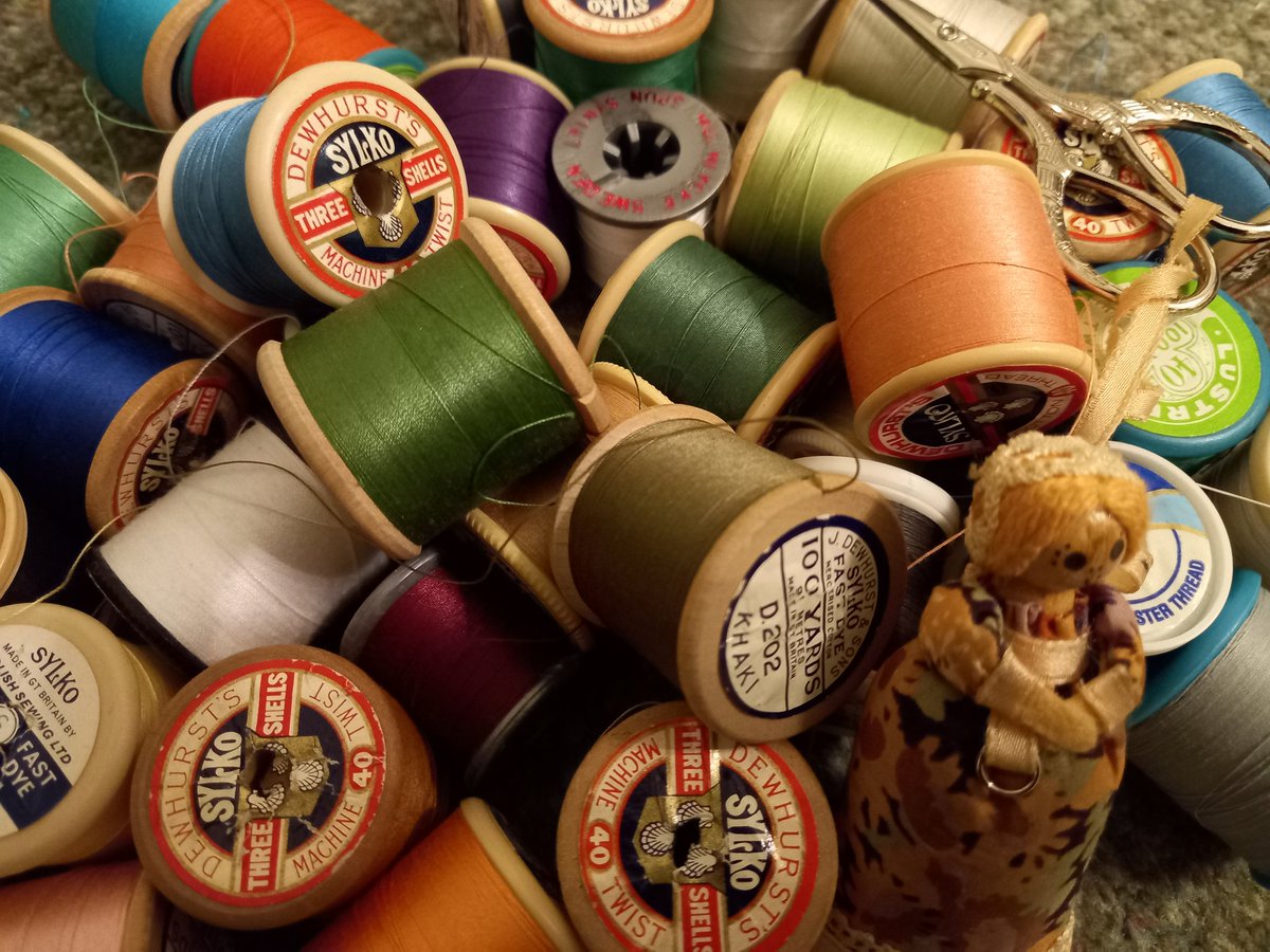 Been sorting out my sewing basket. Some of these cottons are over 80 years old...I found my Mum's khaki thread, and the green she used for sewing parachute silk.