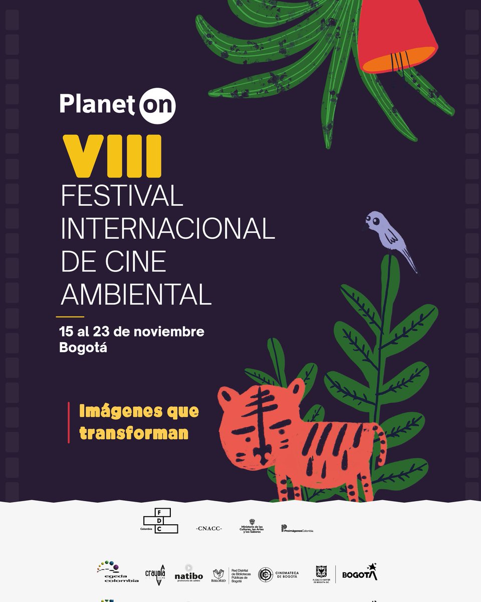 🌎🎬 ¡Llega el VIII Festival Internacional de Cine Ambiental Planet On #imágenesquetransforman! Del 15 al 23 de noviembre disfruta en la @cinematecabta, El Tunal, Fontanar del Río, y 13 bibliotecas de @bibloredbogota  de una selección de documentales, cortos y películas.