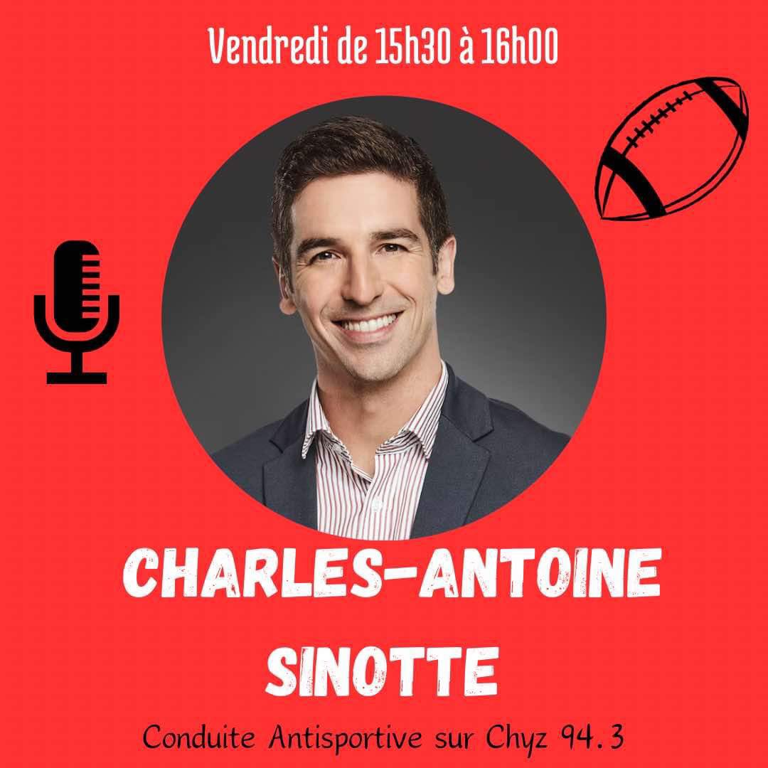 Aujourd’hui à Conduite antisportive, l’analyste du football universitaire à TVA, <a href="/CASinotteTVAS/">CA Sinotte</a> sera en ondes avec nous en deuxième moitié d’émission afin de nous parler de la Coupe Dunsmore entre le Rouge et Or et les Carabins.

De 15h00 à 16h00 sur les ondes de <a href="/CHYZ943/">CHYZ 94,3</a>