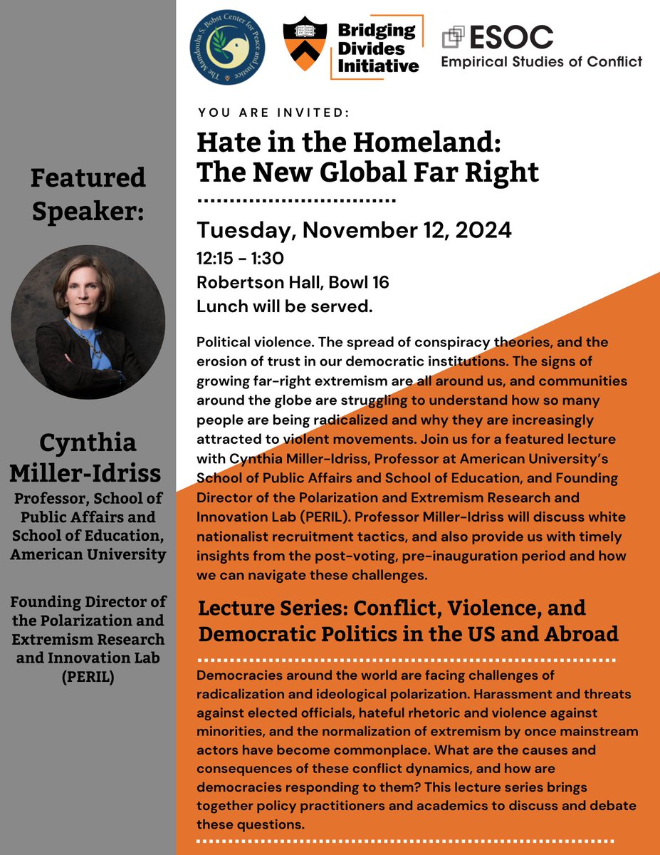 The Bobst Center (@bobstcenter) on Twitter photo Hate in the Homeland: The New Global Far Right, Tuesday November 12, Robertson Bowl 16. Co-sponsored by the Bobst Center and the Bridging Divides Initiative.
<a href="/PUPolitics/">Princeton Politics</a> Hate in the Homeland: The New Global Far Right, Tuesday November 12, Robertson Bowl 16. Co-sponsored by the Bobst Center and the Bridging Divides Initiative.
<a href="/PUPolitics/">Princeton Politics</a>