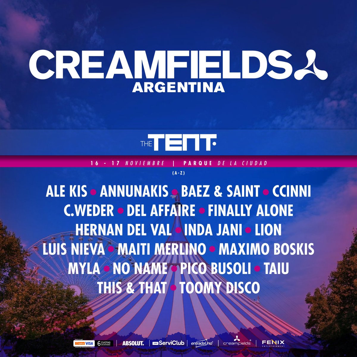 Muy feliz de anunciar mi participación en #creamfieldsargentina ❤️ Lxs espero a todxs el SAB 16.11 — THE TENT 🎪
