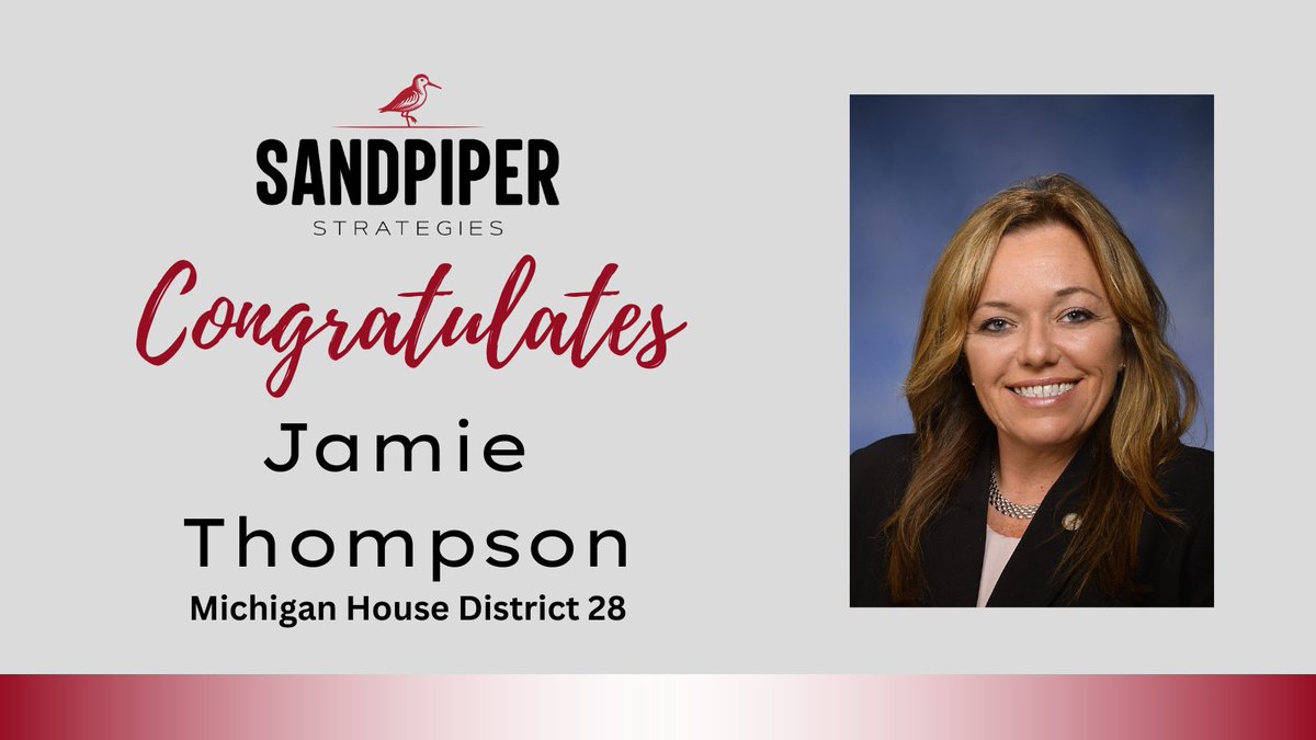 SandpiperStrat's tweet photo. Congratulations to @repjthompson on her win in #MIHD28! https://t.co/iHiIcYFMpJ