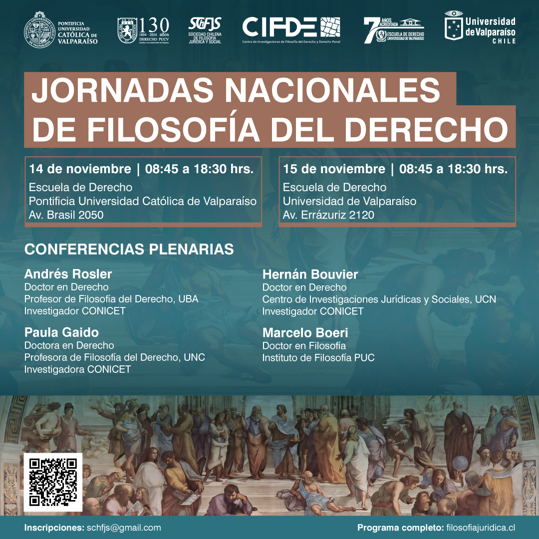 Extendemos invitación para las Jornadas Nacionales de Filosofía del Derecho, a realizarse el 14 (PUCV) y 15 de noviembre (UV).
