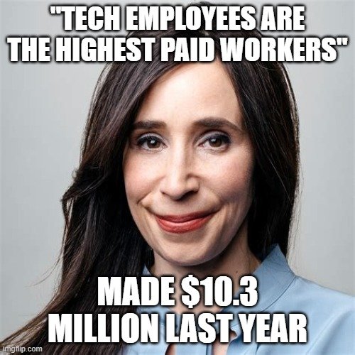 Our CEO makes 8000% more than a mid-level software engineer at our company, so her criticism of our proposals on fair pay seems a bit 💵 rich 💵