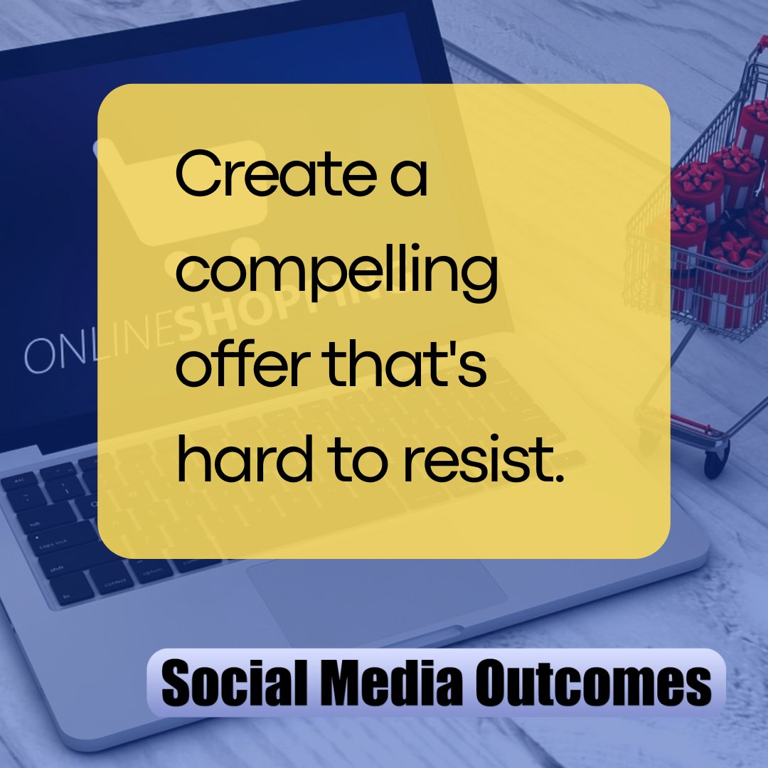 Creating a compelling offer that no client can resist. Think about packaging your products or services to  create something irresistible and convenient for your audience.

Visit my blog : 
socialmediaoutcomes.com/go/driving-res…

#MarketingTips #IrresistibleOffers #SocialMediaOutcomes
