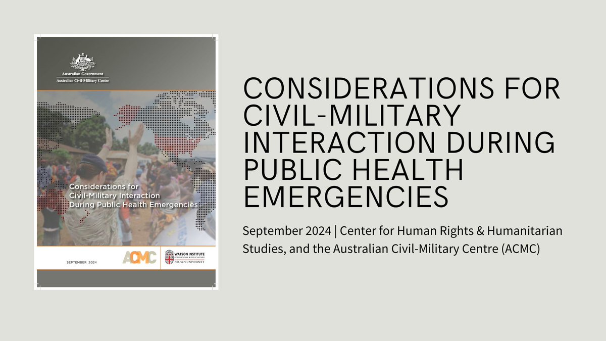 A new report from CHRHS and the Australian Civil-Military Centre explores practices for civil-military coordination during public health crises.  

Read now: acmc.gov.au/resources/publ…