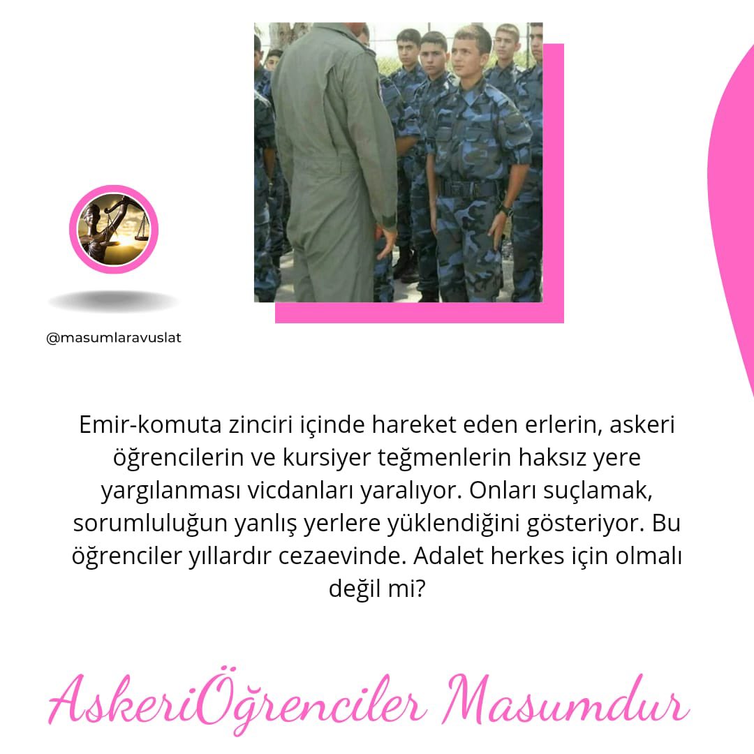 📌15 Temmuz'da suçsuz yere mahkum edilen 19 yaşındaki kursiyer teğmenler, vicdani bir sorumluluk olarak adaletin sağlanmasını bekliyor. 
🗣️Hukukun üstünlüğü, herkes için geçerli olmalıdır! 
AskeriÖğrenciler Masumdur #Deprem Melek Güran <a href="/adalet_bakanlik/">T.C. Adalet Bakanlığı</a> <a href="/TC_icisleri/">T.C. İçişleri Bakanlığı</a> <a href="/tcsavunma/">T.C. Millî Savunma Bakanlığı</a>
