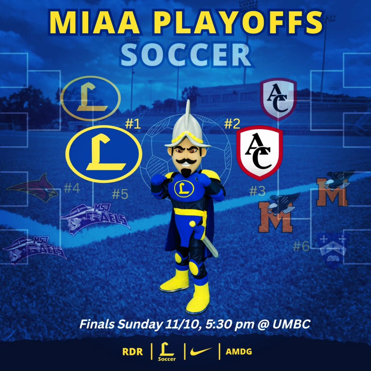 🍿🎟MIAA Finals Loading⏳️🔜Sunday 5:30pm @ UMBC! 🔵🟡⚽️ #TeamFirst #HuntNxtOne #RDR #AMDG

Note: 🎟Link to purchase tickets available in bio.