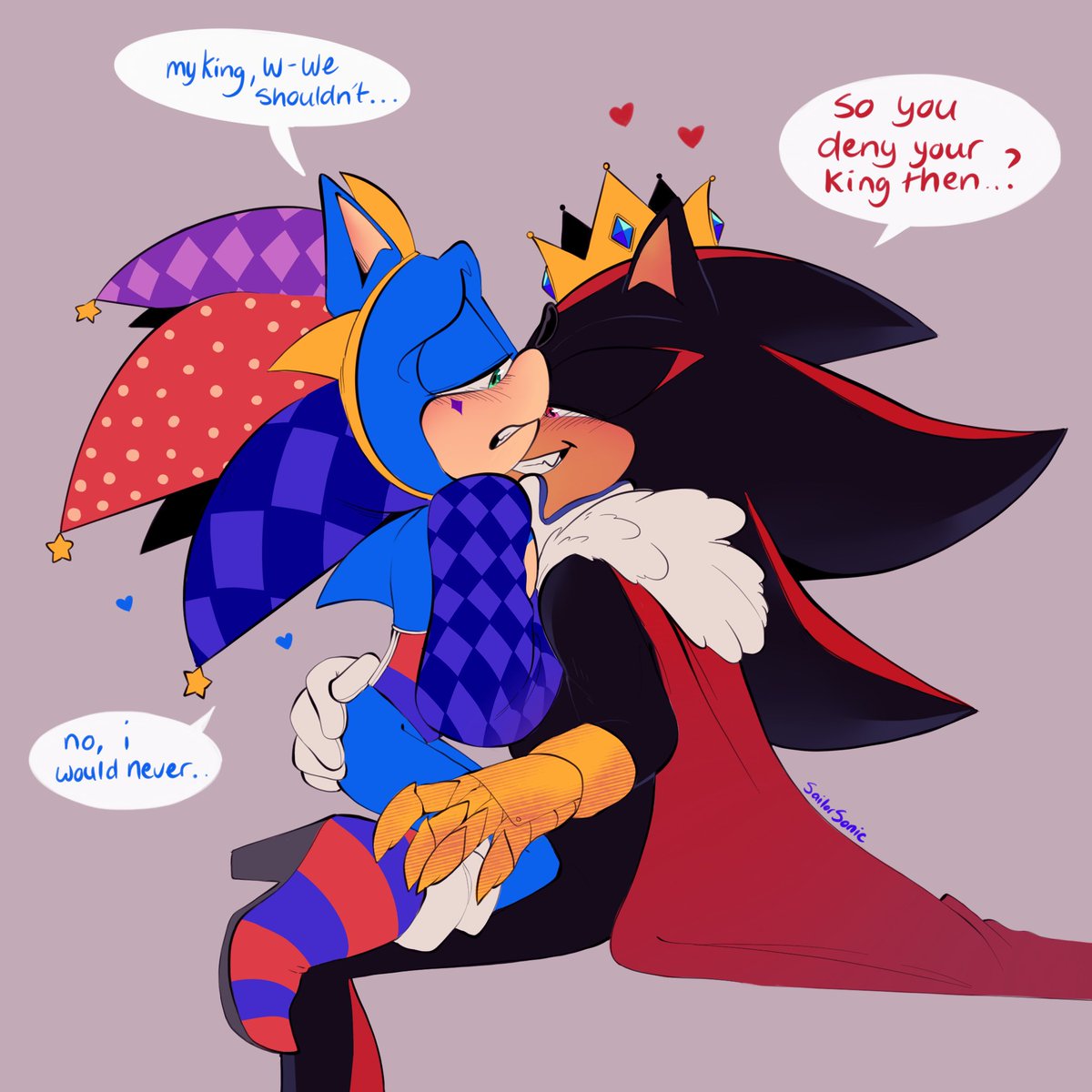 Tiny Jester and his King #sonadow 
Heavily inspired by <a href="/SHADDYCATZ/">SHADZY🔞🖤💙</a>