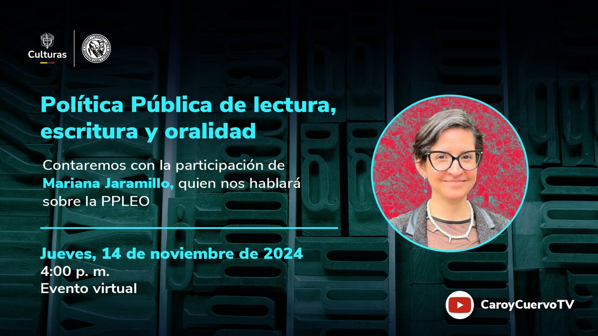 CaroyCuervo's tweet photo. ¡Te invitamos a ser parte de «Voces y facetas de la edición»!

En esta ocasión, contaremos con la participación de Mariana Jaramillo y Camilo Castro, quienes nos hablarán sobre esa iniciativa, los objetivos que se han establecido y cómo las diferentes actividades y acciones realizadas en torno a esta política impactan a la comunidad y al campo editorial.

🗓 Jueves, 14 de noviembre
🕓 4:00 p. m.
💻 En vivo por https://t.co/c1kTVWpYFe
ℹ https://t.co/3EjHC97CD3

#ICC #EventosICC #LecturaParaTodos #PolíticaDeLectura