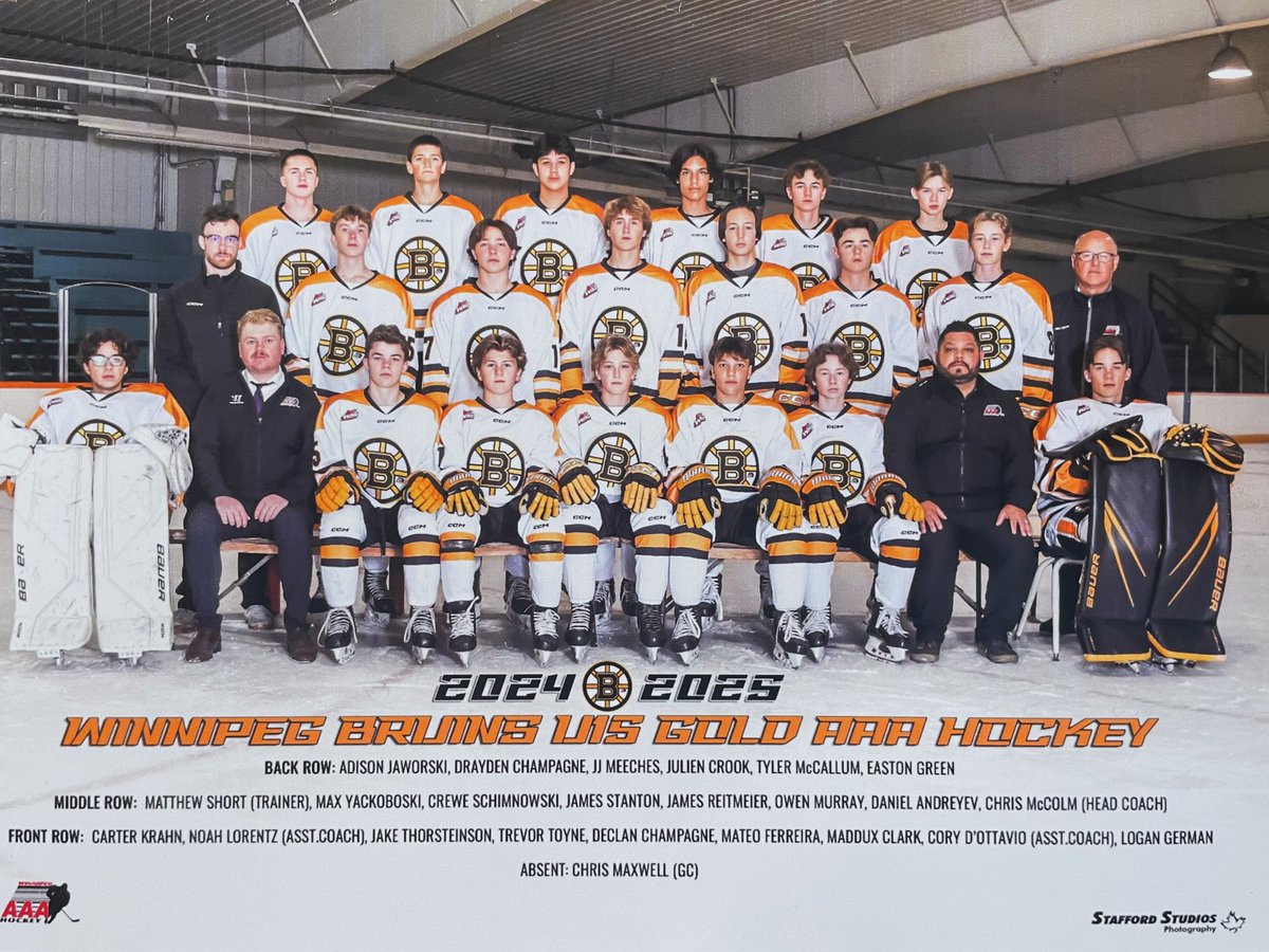 U15BruinsGOLD's tweet photo. 2024-25 Winnipeg Bruins Gold U15 AAA #WeAreGold https://t.co/z7i2hsKe8Z