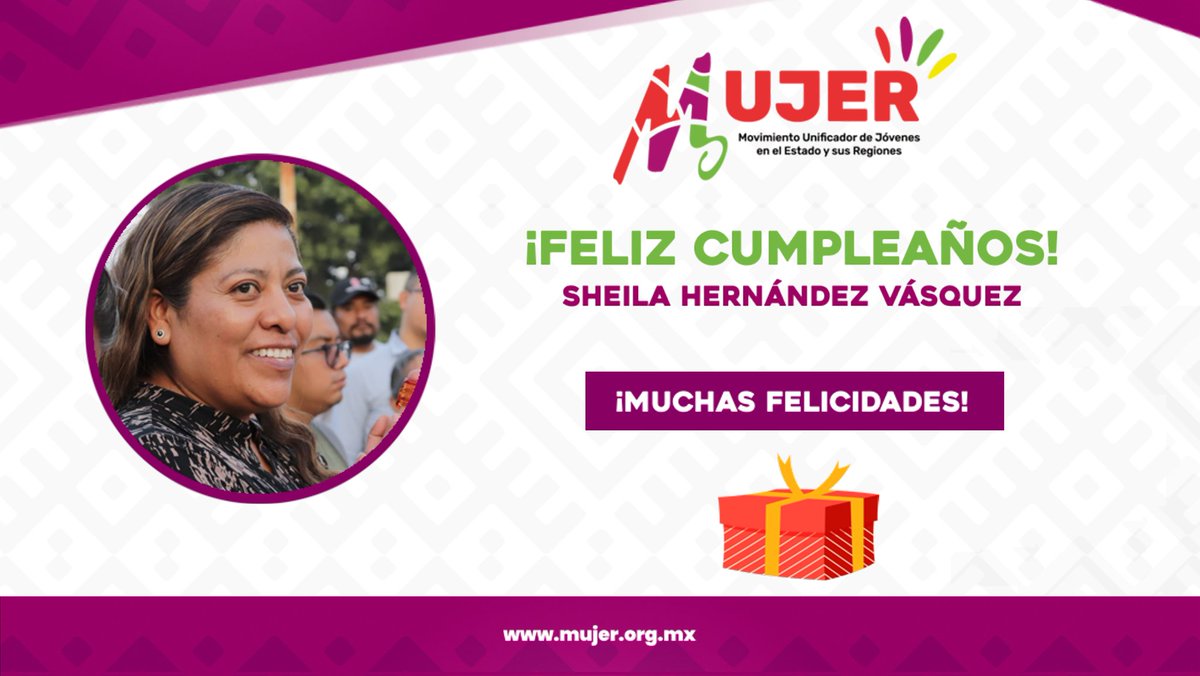 Muchas felicidades Sheila Hernández Vásquez, te deseamos lo mejor en esta fecha especial de tu vida, nuestros mejores deseos para ti y tu familia. 

Feliz cumpleaños Sheila 🎉🥳🎈🎂. #AzucenaHernandez #PartidoMujerOaxaca #SomosMujer #Oaxaca