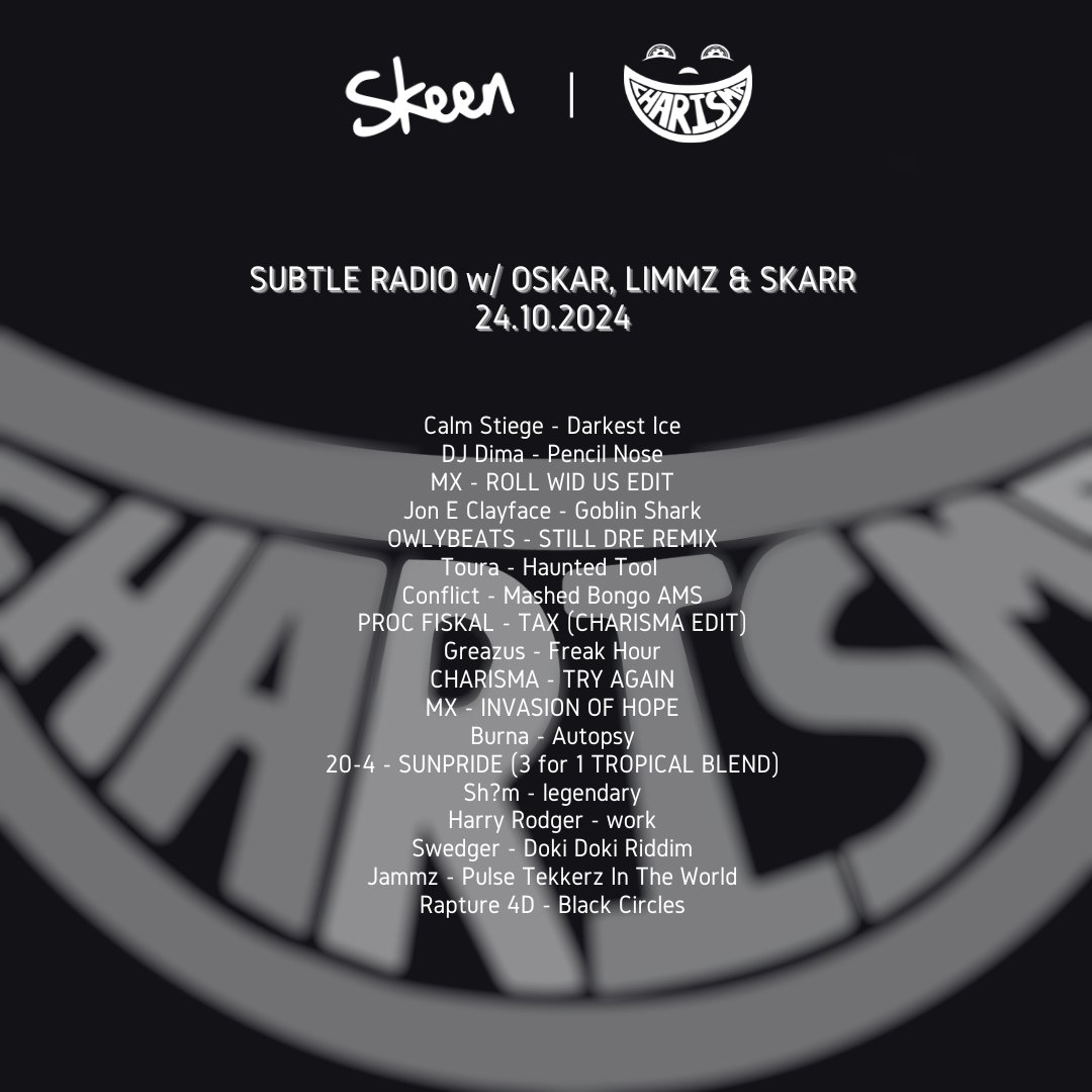 Really enjoyed this set. Decided to make my selection strictly Dubs after running new 1's across bare stations in Oct. 

🎵From: Myself/<a href="/owlybeats/">owlybeats</a>/ <a href="/Jammz/">Yardileiro</a> /<a href="/CalmStiege/">Calm Stiege</a>/<a href="/burna_au/">burna</a>/<a href="/ShemTheWizard/">SH?M</a>/<a href="/Rapture_4D/">rapture</a>/<a href="/_zolf_/">z/mx 🔻</a> &amp; more. 

Hail up Skarr/Oskar/Limmz &amp; <a href="/dj_dndy/">dj dndy</a> on the cam. 

SKEEN.