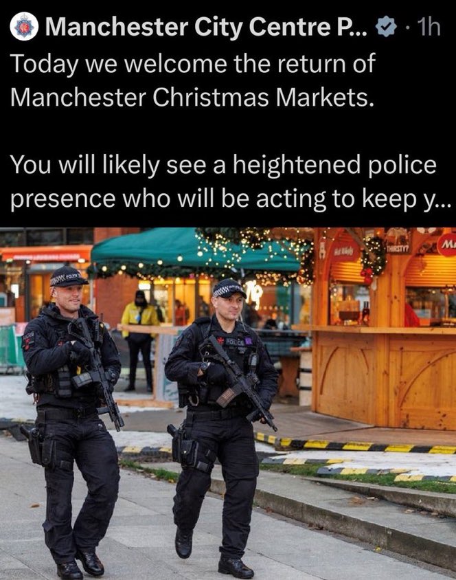 NickBuckleyMBE's tweet photo. We have armed police patrolling my city because of one issue. One issue. No Manchester politician will acknowledge why we need them. https://t.co/e4TWYBFY69