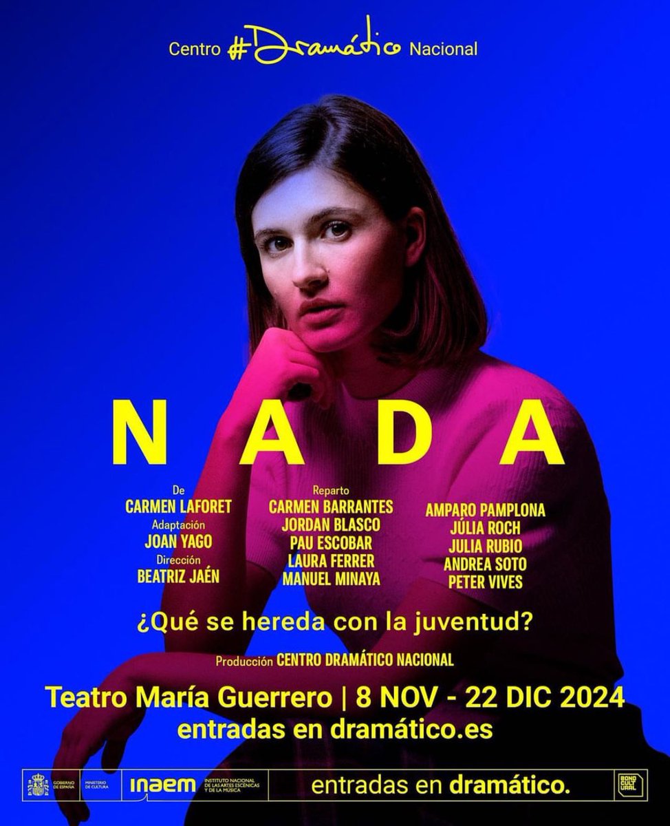 Hoy estrena en el <a href="/centrodramatico/">CDN</a> (Teatro María Guerrero de Madrid) nuestra <a href="/labarrantes/">Carmen Barrantes</a> 

#NADA (versión de @joanyago de la novela de Carmen Laforet)
Dirigida por @BeatrizJaen .
Hasta el 22 de dic

Todo el éxito el amor y el placer encima y debajo del escenario!
Marigeeeeeel