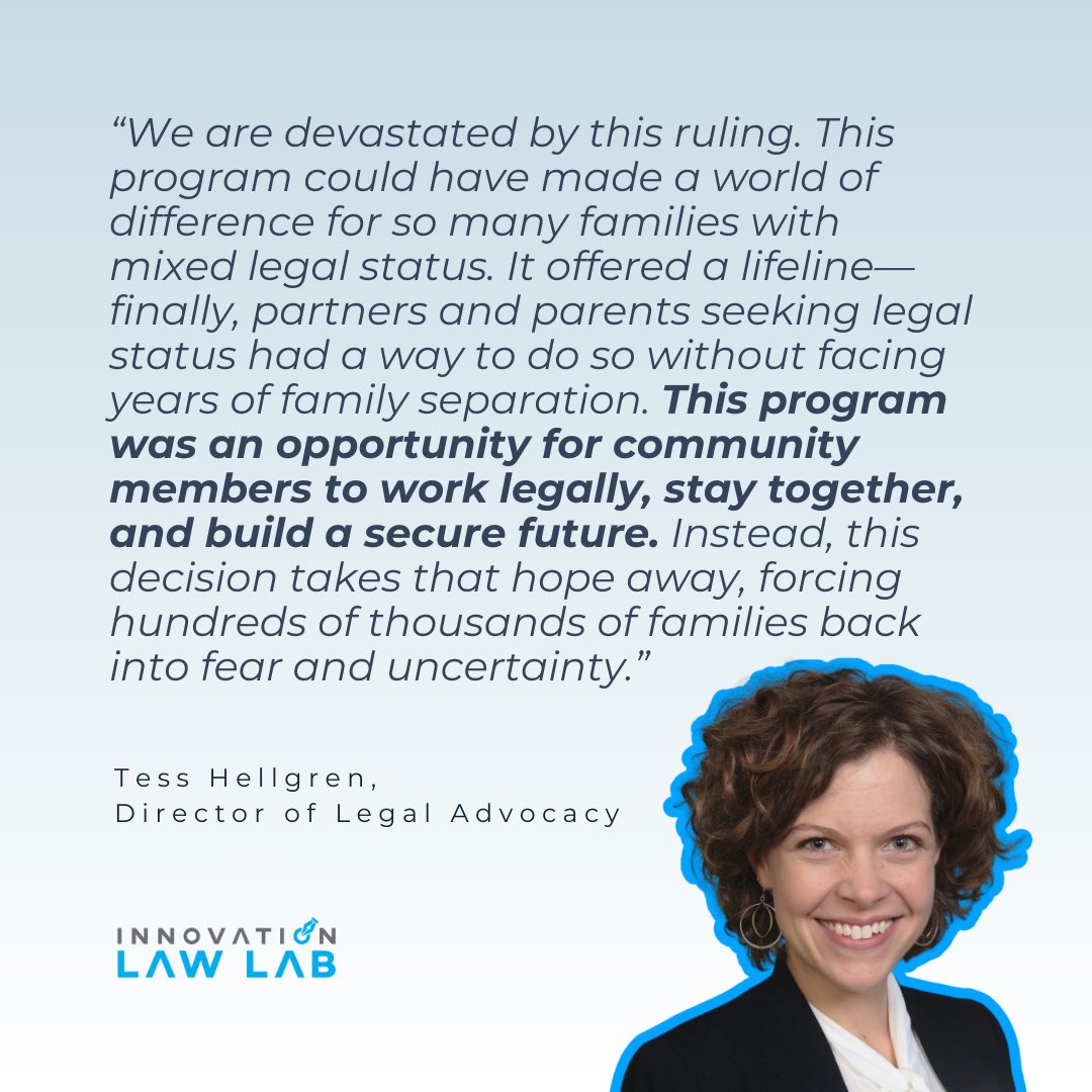 Innovation Law Lab stands with our immigrant communities and will continue fighting for justice and dignity for all. This battle is far from over.

Read our full statement here: innovationlawlab.org/uncategorized/…
